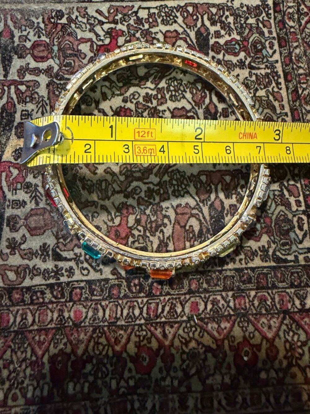 Gold Multicolor Square Stone Bangle 2.75in